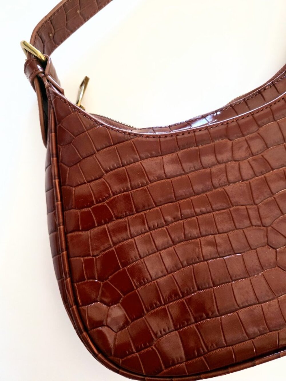 J.Crew Copenhagen Croc-Embossed Cowhide Leather Shoulder Bag Brown - Like New - Picture 5 of 16